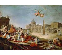 PMEFGJDPE De Célèbres Tableaux Tableaux Posters Impression Toile Piazza San Pietro avec une allégorie de Paolo Pannini Art Mural Cassique Pour les Décorations pour la Maison 60x90cm