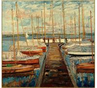 PMEFGJDPE De Célèbres Tableaux Tableaux Posters Impression Toile Ponton avec Voiliers par Franck Art Mural Cassique Pour les Décorations pour la Maison 60x90cm