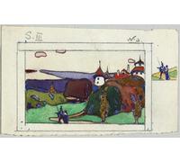 PMEFGJDPE Tableaux Posters Impression Toile Paysage avec couple en costume médiéval verso : Fragment d'un chevalier en armure par Wassily Kandinsky Pour les Décorations pour la Maison 60x90cm
