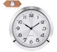 PMELCXD 2-1/8 Pouce (55 mm) Insertion d'Horloge à Quartz, Lunette Argentée, Boîtier Métallique en Alliage de Zinc, Chiffres Arabes, Visage Blanc
