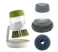 PMELCXD 4 PCS Brosse Vaisselle avec Reservoir Brosses à Vaisselle avec Distributeur de Savon Brosse de Nettoyage Cuisine avec Têtes Interchangeables Idéal pour Éviers, Casseroles