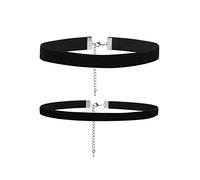PMELCXD Collier ras du cou pour femme, collier en cuir noir extensible, 2 pièces avec ruban noir, bijoux fantaisie pour femmes et filles