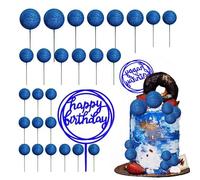 PMELCXD Décoration de Gâteau Boule en Mousse Bleue, 27 Pièces Décorations de Gâteau, Boules de Cupcake, Décoration de Gâteau Joyeux Anniversaire, pour Fête d'anniversaire Shower