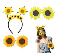 PMELCXD Ensemble de tenues de fête Sunflower - Parure de déguisement féminin avec accessoires de tête de tournesol, lunettes de soleil et bracelets, pour fêtes thématiques et carnavals