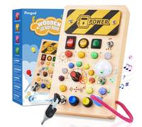 Pmgud Montessori Busy Board d'activité à partir de 1 an - Jouet en bois Montessori avec 8 interrupteurs 15 lumières LED 6 musiques Jouet éducatif sensoriel pour bébés et tout-petits à partir de 1 an