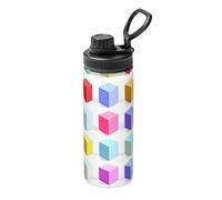 Pmhmer Colorful Cubes Bouteille d'eau isotherme de sport de 532 ml, légère et étanche, adaptée pour les voyages en plein air, simple et élégante.
