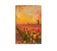 PMLBAOUS Impression sur toile de tulipes colorées, champ de fleurs romantique, coucher de soleil - Poster sur toile esthétique pour décoration murale d'intérieur, bureau, 30 x 45 cm