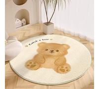 Pmnadfdag Tapis Rond de Chambre d'enfant garçon Fille Tapis d'enfant bébé Ø110cm Ours Brun