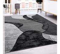 Pmnadfdag Tapis Salon 110 x 190 cm Doux à Poils Courts Lavable en Machine Antidérapant,pour Cuisine,Chambre et Lignes géométriques Modernes Noir Gris
