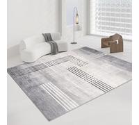Pmnadfdag Tapis Salon 120 x 180 cm Lavable Doux à Poils Ras,Antidérapant,pour Chambre,Cuisine,Salle à Manger Lignes géométriques Modernes Noir Gris