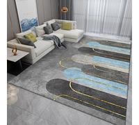 Pmnadfdag Tapis Salon 130 x 200 cm Antidérapant et Doux à Poils Ras Lavable pour Bureau,Chambre Salle à Manger Lignes géométriques Modernes Gris Bleu