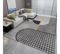 Pmnadfdag Tapis Salon 160 x 230 cm Grand Chambre Lavable,pour Salle à Manger,Poils Courts Confortables Lignes géométriques Modernes Gris Noir