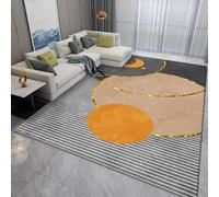 Pmnadfdag Tapis Salon 80 x 160 cm Lavable Antidérapant,pour Chambre,Salon,et Cuisine,Poils Ras Doux,Tapis de Couloir Lignes géométriques Modernes Orange Gris