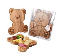 Pmnzdy Bär Ensemble de planches à fromage en bois d'acacia - Planche de service avec couteau à fromage et fourchette - Planche en bois pour fromage, saucisses, fruits et collations, coffret cadeau