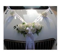 Pmnzdy Guirlande de fleurs en soie blanche - Décoration de voiture de mariage - Décoration de voiture de mariage - Pour voiture de mariée - Décoration de capot - Poignée de porte - Rétroviseur