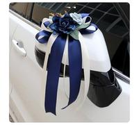 Pmnzdy Lot de 4 nœuds de voiture en soie pour mariage, simulation de rose, décoration de voiture, poignée de porte, rétroviseur pour chaise, arrière, église, voiture, fête, bleu