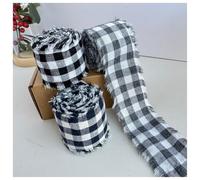 Pmnzdy Ruban à carreaux de 5 m - 3 rouleaux de ruban de 4 cm de large - Ruban déchiré avec bords bruts - Ruban cadeau en tissu effiloché - Pour bricolage, bricolage, cadeaux, mariage, couronne, fête