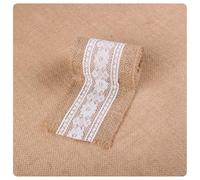 Pmnzdy Ruban de jute avec dentelle - 2 m de large - 10 cm de large - Vintage - En toile de jute naturelle - Ruban décoratif - Ruban cadeau - Pour Noël, mariage, fête, décoration de table - DIY - 8#
