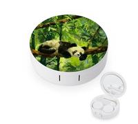 pmoyh Feuilles Vertes Panda Etui pour Lentilles de Contact Boite à Lentilles de Contact pour Maison Voyage 8x8cm