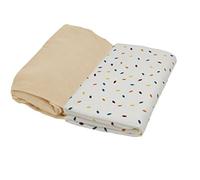 PMP Lot 2 Draps Housse Jersey Imprime Nougat Plumes Colorées 70X140 cm