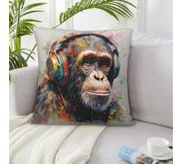 PMQAGNKSMQ Housses de coussin décoratives 40,6 x 40,6 cm, motif singe musical double face, en peluche, pour salon, chambre à coucher