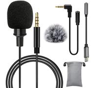 Pmqs Micro Cravate, Microphone 3.5mm Jack Audio avec Adapter USB C, Fourrure Pare-Brise 2m Mini Micro Cravate Interview Condensateur Omnidirectionnel pour iPhone Samsung Android MacBook PC