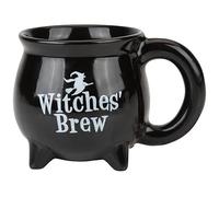 PMS Black Witches Brew Cauldron Mug - Tasse à café en forme de chaudron d'Halloween pour boissons chaudes - Tasse fantaisie en grès pour décoration de sorcière, cadeau d'automne et l'heure du thé