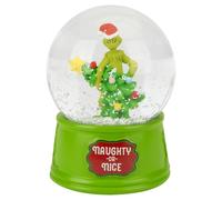 PMS Boule à neige Grinch en résine 8 cm - Décoration sous licence officielle avec base « Naughty or Nice » - Décoration de Noël à collectionner avec le Grinch - Effet neige pailletée