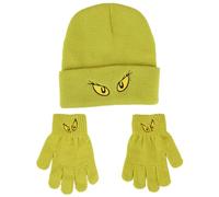 PMS Grinch Green Ensemble bonnet et gants pour enfants - Accessoires d'hiver sous licence officielle pour garçons et filles - Bonnet et gants tricotés chauds avec motif Grinch Eyes - Vêtement d'hiver