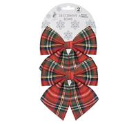 PMS Lot de 2 nœuds écossais 12 cm x 13 cm - Décorations de Noël classiques pour arbres, couronnes, guirlandes et présentations festives - Rouge et vert