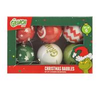 PMS Lot de 6 boules de Noël Grinch de 75 mm - sous licence officielle - Couleurs assorties avec finition brillante avec The Grinch - Amusantes et festives saisonnières