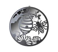 PMS Miroir de jardin suspendu motif abeille et fleur - Miroir mural extérieur rond avec cadre en métal et PVC - Décoration de jardin ruche inspirée de la nature pour clôtures, terrasses et balcons