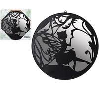 PMS Sanctuary Miroir de jardin féérique - 30 cm Miroir mural d'extérieur rond avec motif silhouette - Fonction décorative résistante aux intempéries pour jardin ou terrasse