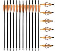 PMSM 12pièces Boulons d'arbalète en Carbone 20 Pouces Flèches d'arbalète et 6pièces Broadheads de Chasse,Flèche de Carbone avec Pointe de Flèche Remplacée(Orange et Or)