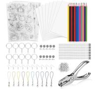Pmueuff 183 Pièces Plastique Fou Kit,Feuille Plastique Fou Kit, Papier Fou Thermorétractable avec Porte Clé, Crayons, Perforateur, con Crayons pour Bricolages