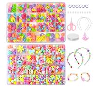 Pmueuff 2 Boîtes Perles pour Bracelet Enfant, Diy Kit Bracelet Activité Manuelle Enfant, Kit Perles Bijoux pour Filles, Cadeaux d'anniversaire filles, Bijoux Jouet Enfants pour Filles de 4 à 10 Ans