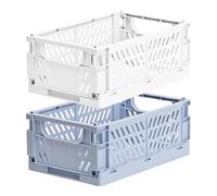 Pmueuff 2 Pièces Caisse Rangement Pliable, 25 x 16 x 10 cm Cagette Plastique Pliable Petite Boîte de Rangement Plieble Caisses Panier Pliants Empilables pour Cuisine, Bureau, Chambre, Salle de Bain