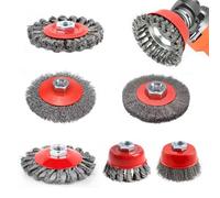 Pmueuff 6 Pièces Brosse Métallique pour Perceuse Meuleuse D'angle, Brosse Metallique pour Meuleuse d'Angle avec Filetage M14 Brosse de Ponçage en Fil d'Acier Torsadé pour Dérouillage Polissage