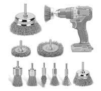 Pmueuff 9 Pièces Brosse Metallique pour Perceuse, Brosse Métallique Perceuse Ensemble avec Tige de Foret de 6 mm Brosse Métallique Perceuse pour l'Élimination de la Rouille/Corrosion/Peinture