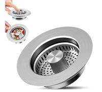 Pmueuff Bouchon Evier Cuisine, Universel 3 en 1 Coquille en Acier Inoxydable avec Passoire Anti-colmatage, Évier de Cuisine Passoire et Bouchon Combo, Facile pour Un Trou d'évier de 72-86mm