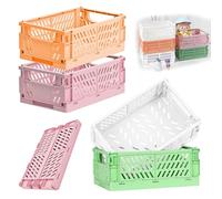 Pmueuff Caisses Rangement Pliable, 4 Pièces Cagette Plastique Pliable Petite Boîte de Rangement Panier Mini Cagettes Plastique Empilable pour Cuisine, Bureau, Chambre, Salle de Bain(25 x 16 x 10 cm)