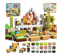 Pmueuff Construction Magnetique Enfant 100 Pièces, 2CM Magnetic Blocks,Thème du Chantier de Construction,Jouet Créatif Montessori Enfants 3 4 5 6 7 8 9 10 11 12 Ans Jeu e pour Garçon et Fille