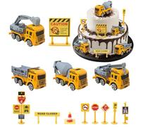 Pmueuff Decoration Gateau Chantier, 13 Pièces Décoration Gâteau Véhicule de Construction Mini Pelleteuse Jouet Enfant avec Panneaux de Signalisation Deco Gateau Tracteur pour Garçon de 2 3 4 5 Ans