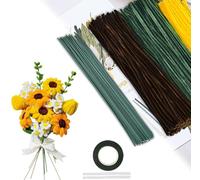 Pmueuff Fil Chenille pour DIY Tournesol, 300 Pièces Fil Chenille Tiges de Fils Chenille Colorés Cure Pipes avec Bâton de Colle Ruban Floral Cure Pipe Cleaners pour Décoration, Loisirs Créatifs