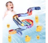 Pmueuff Jouet de Bain Enfant, 34 Pièces Jeux de Bain avec Piste de Construction de Toboggan Aquatique Jouet de Baignoire avec Ventouses et Canard Cadeaux pour garçons et Filles de 3 4 5 6 Ans