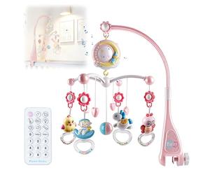 Pmueuff Mobile Musical Lit Bébé, Mobile Musicale pour Lits avec Veilleuse et Projecteur Mobile Lit Bebe avec 150 Berceuses Hochets Rotatifs Suspendus Boîte à Musique Télécommandée Jouet Bebe 0-24 Mois