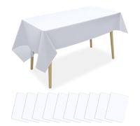 Pmueuff Nappe Jetable Blanche, Lot de 10 Nappes Blanche Rectangulaire 137 x 183 cm Nappe Anniversaire Imperméable Nappe Jetable en Plastique Blanc pour Anniversaire, Fête, Mariage, Barbecue, Noël