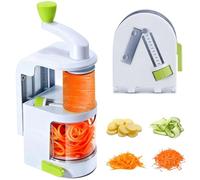 Pmueuff Spiraliseur de Légumes à Manivelle, 4 EN 1 Spaghettis de Légumes Manuelle avec Récipient de Collecte Spiralizer Legume Multifonction pour Carottes, Concombres, Pommes de Terre, Courgettes