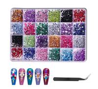 Pmueuff Strass Ongle Nail Art, 18000 Pierres Strass pour Ongles 12 Couleurs Strass Ongle Cristal Nail Art Diamants en Cristal à Dos Plat Strass pour Ongles avec Pincette pour Art d’Ongles DIY