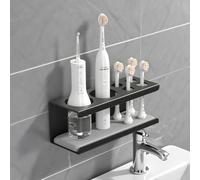 Pmueuff Support Brosse a Dent Electrique, Forte Adhérence Porte Brosse à Dents Autocollant, Porte Brosse à Dents Mural, Porte Brosse à Dent Electrique pour Salle de Bain, 6 Compartiments, Noire